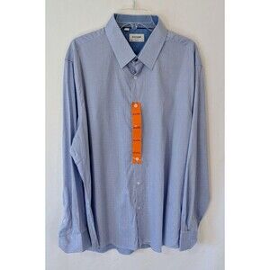 Duchamp London Men’s 18.5 XXL Blue Textured Cotton Stretch Shirt Tailored Fit
